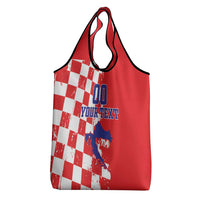 Custom Croatia Independence Day Grocery Bag Grunge Checkerboard Patterns With Map