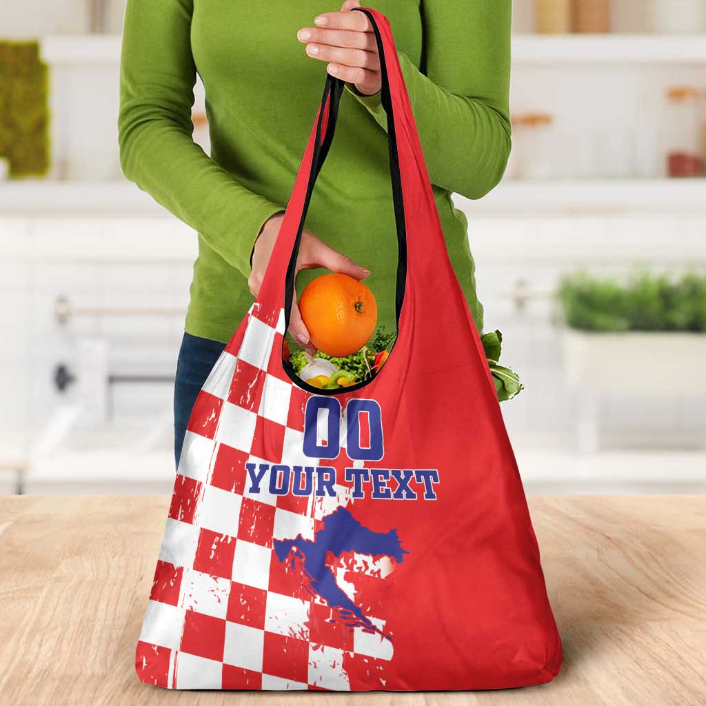 Custom Croatia Independence Day Grocery Bag Grunge Checkerboard Patterns With Map