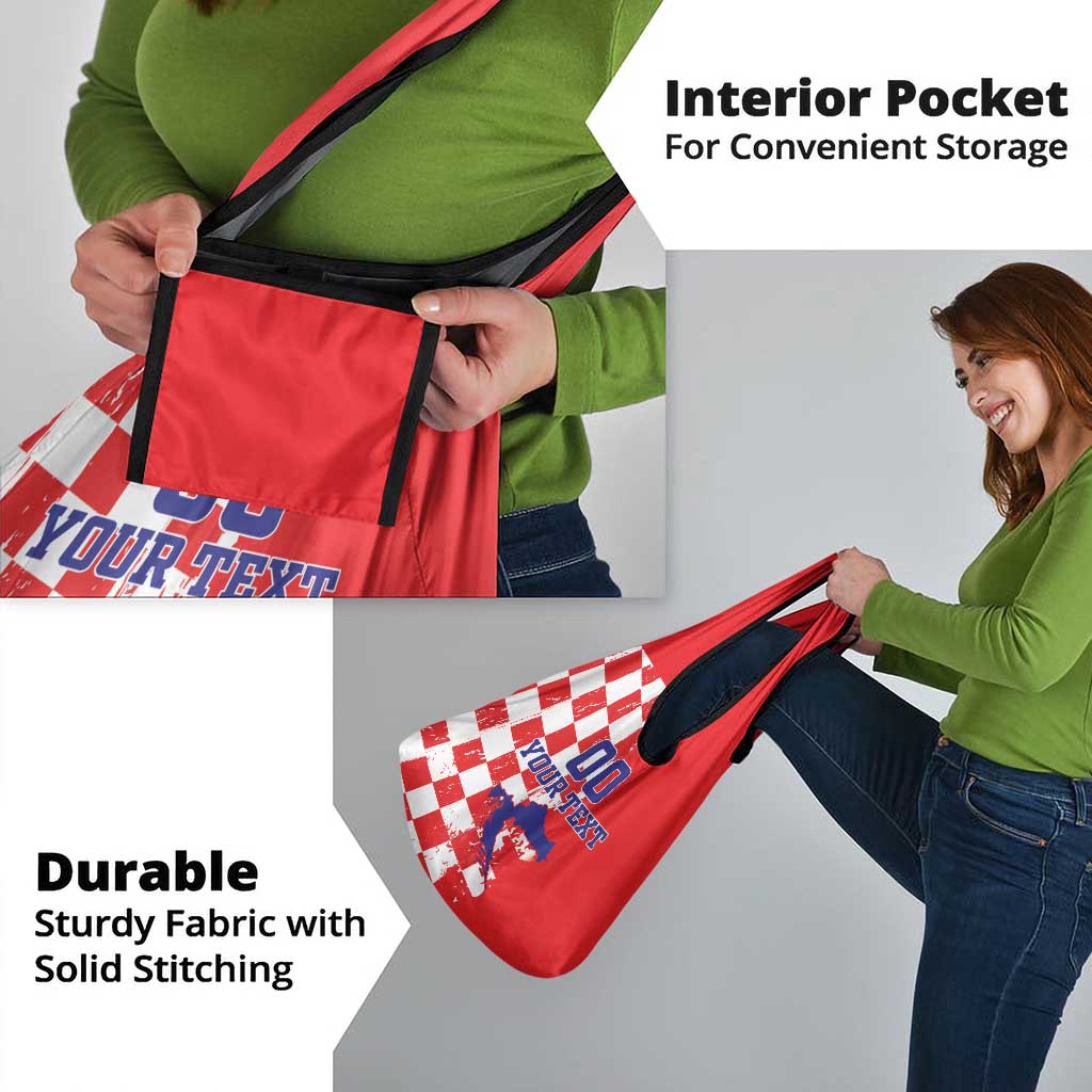 Custom Croatia Independence Day Grocery Bag Grunge Checkerboard Patterns With Map