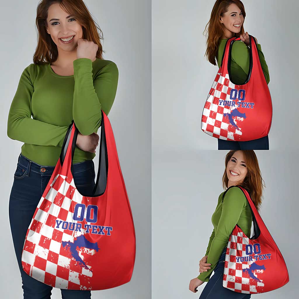Custom Croatia Independence Day Grocery Bag Grunge Checkerboard Patterns With Map