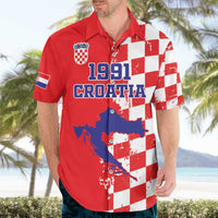 Custom Croatia Independence Day Hawaiian Shirt Grunge Checkerboard Patterns With Map - Wonder Print Shop