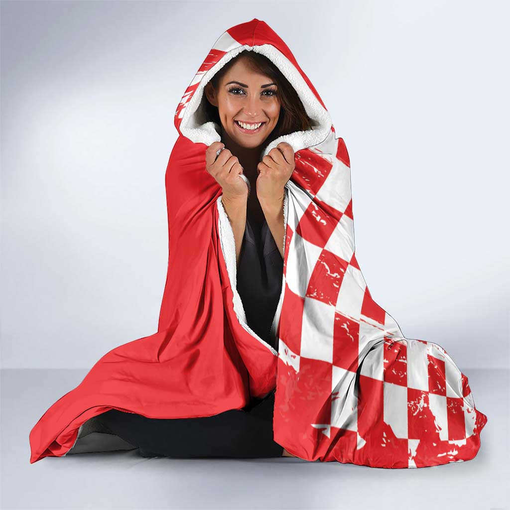 Custom Croatia Independence Day Hooded Blanket Grunge Checkerboard Patterns With Map