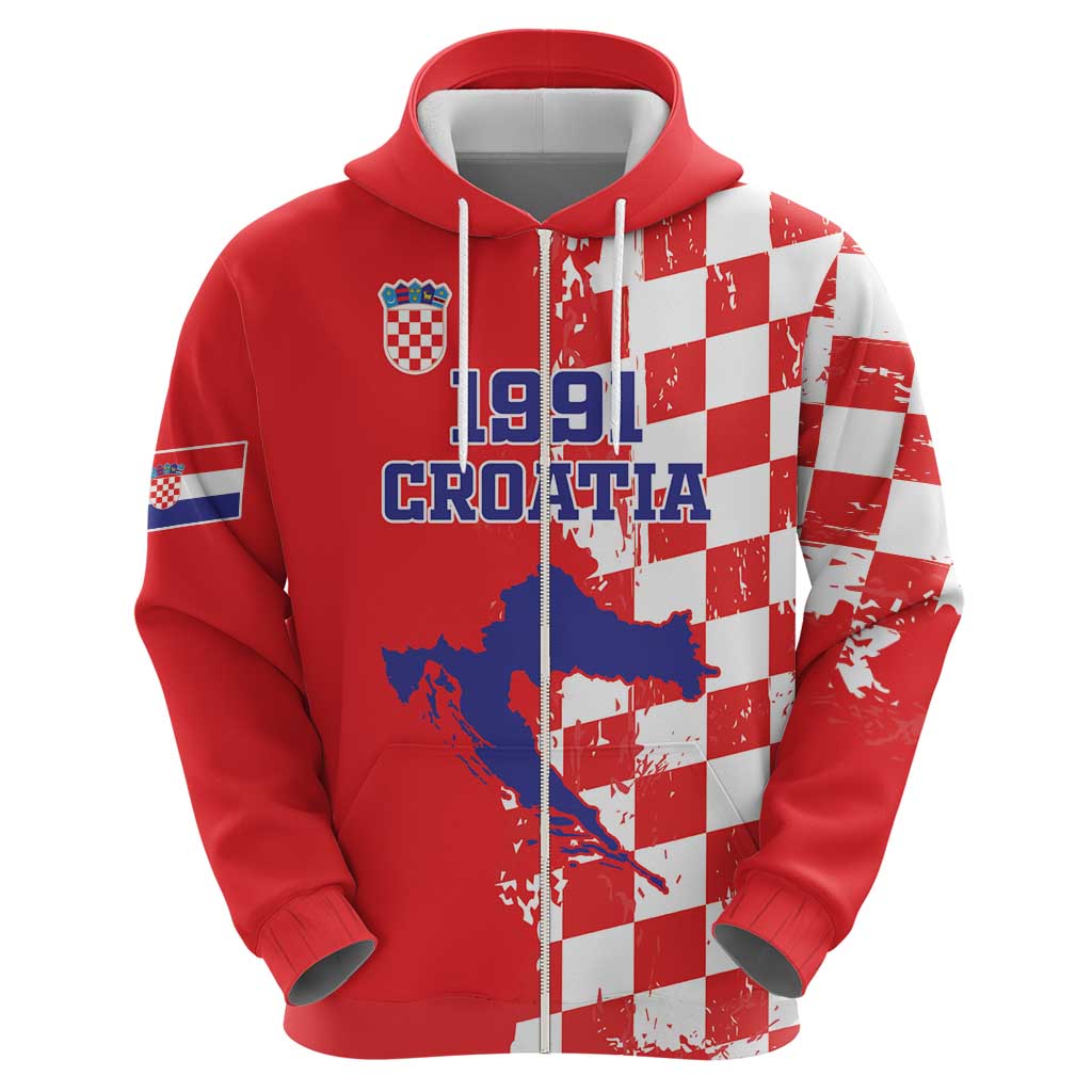 Custom Croatia Independence Day Hoodie Grunge Checkerboard Patterns With Map - Wonder Print Shop