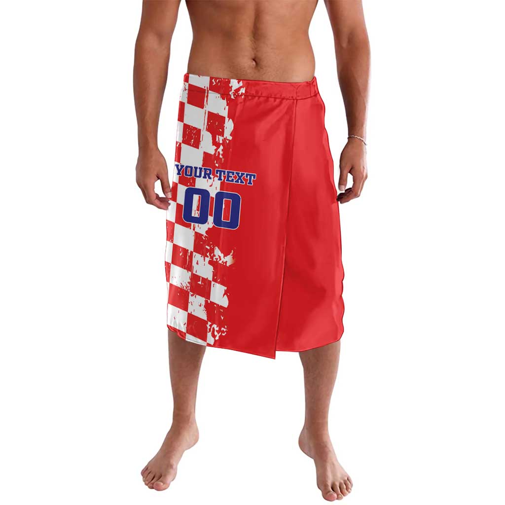 Custom Croatia Independence Day Lavalava Grunge Checkerboard Patterns With Map - Wonder Print Shop