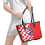 Custom Croatia Independence Day Leather Tote Bag Grunge Checkerboard Patterns With Map - Wonder Print Shop