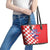 Custom Croatia Independence Day Leather Tote Bag Grunge Checkerboard Patterns With Map - Wonder Print Shop