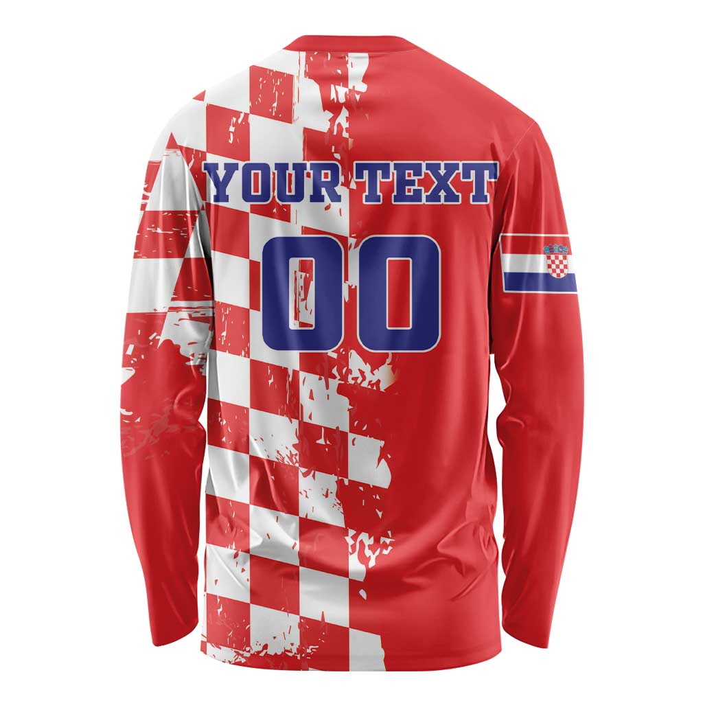 Custom Croatia Independence Day Long Sleeve Shirt Grunge Checkerboard Patterns With Map - Wonder Print Shop