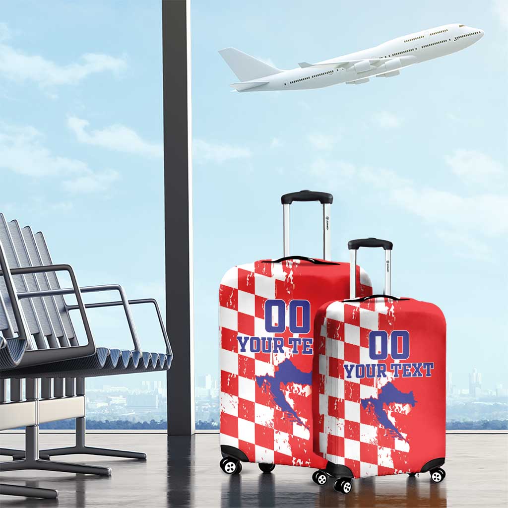 Custom Croatia Independence Day Luggage Cover Grunge Checkerboard Patterns With Map - Wonder Print Shop