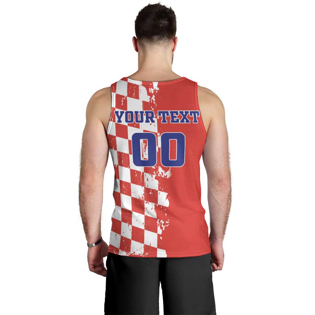 Custom Croatia Independence Day Men Tank Top Grunge Checkerboard Patterns With Map - Wonder Print Shop