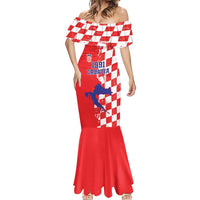 Custom Croatia Independence Day Mermaid Dress Grunge Checkerboard Patterns With Map - Wonder Print Shop