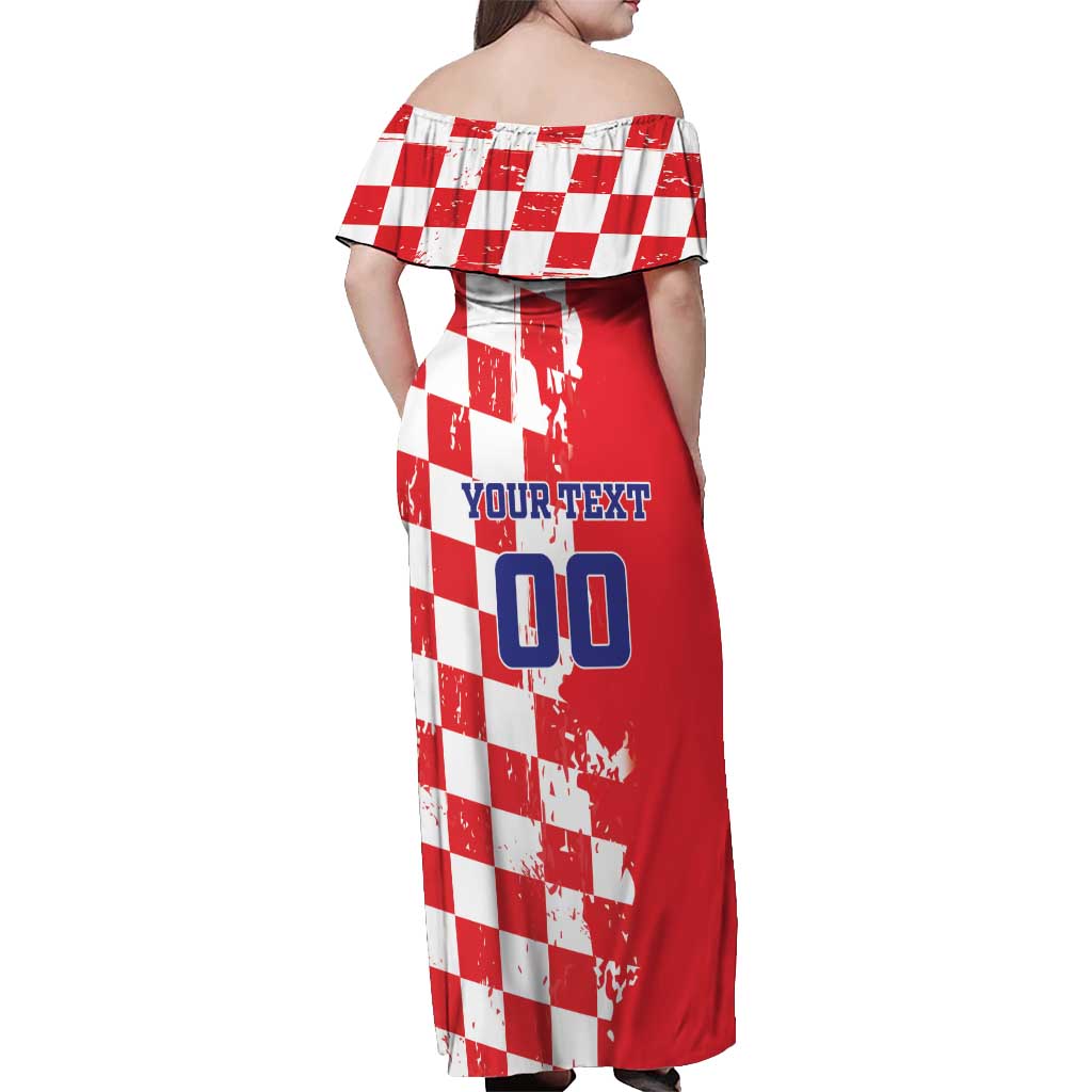 Custom Croatia Independence Day Off Shoulder Maxi Dress Grunge Checkerboard Patterns With Map - Wonder Print Shop