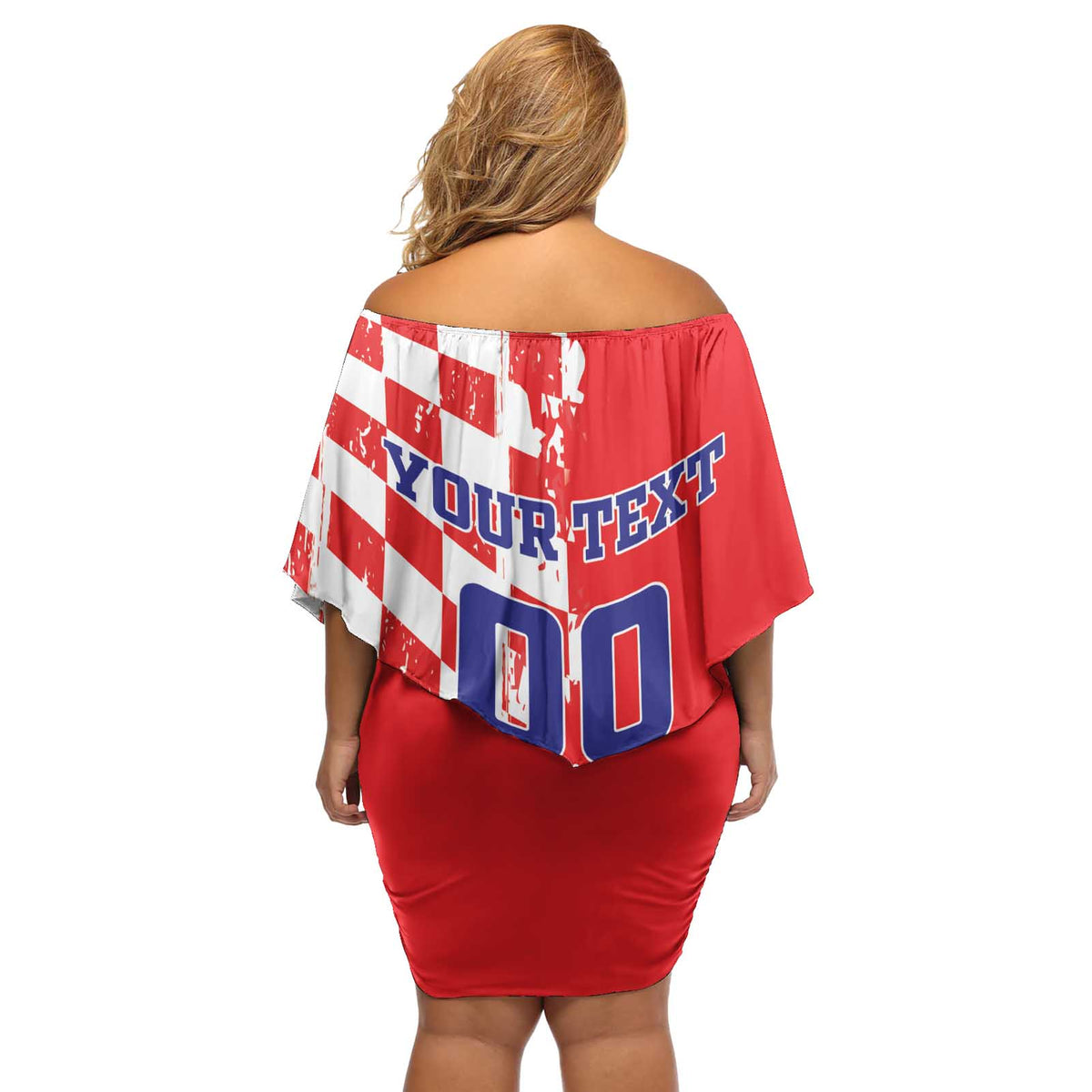 Custom Croatia Independence Day Off Shoulder Short Dress Grunge Checkerboard Patterns With Map - Wonder Print Shop