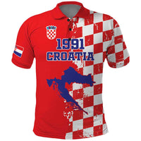 Custom Croatia Independence Day Polo Shirt Grunge Checkerboard Patterns With Map - Wonder Print Shop
