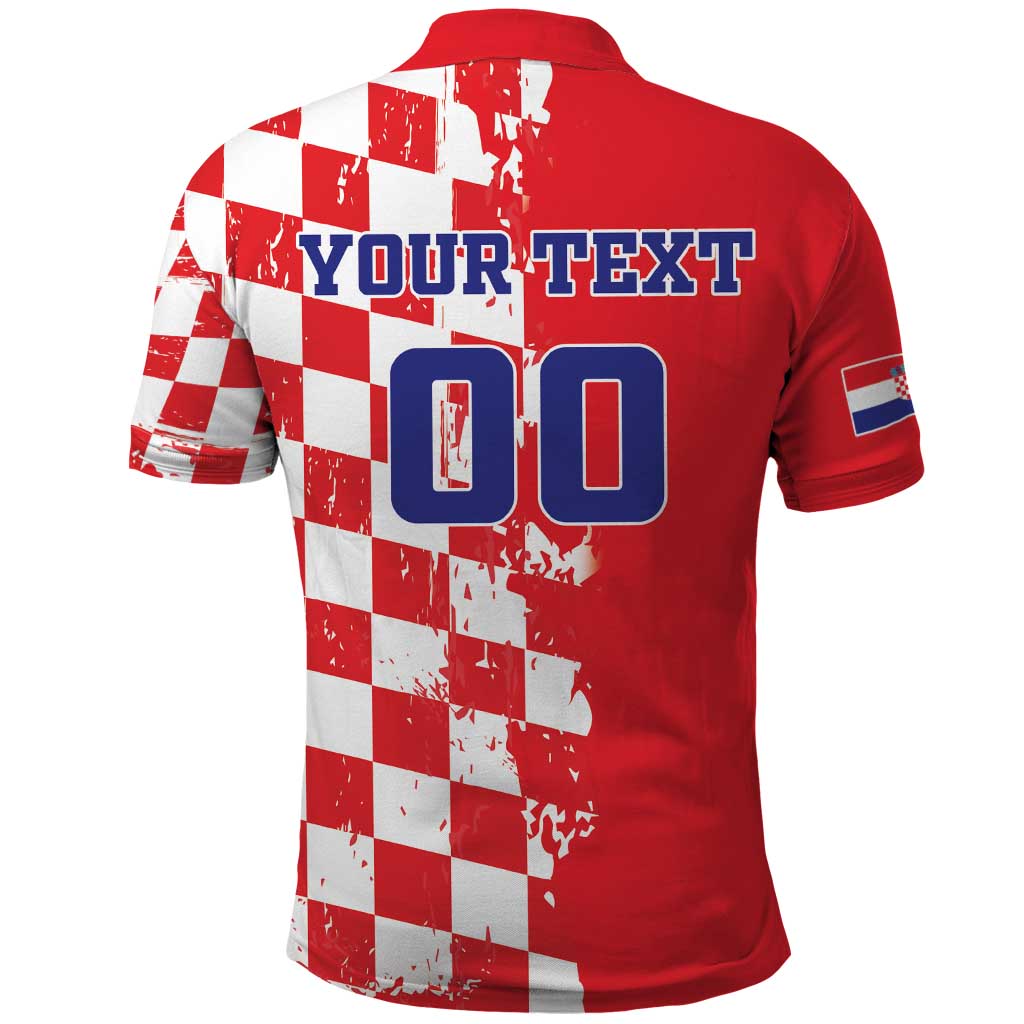 Custom Croatia Independence Day Polo Shirt Grunge Checkerboard Patterns With Map - Wonder Print Shop