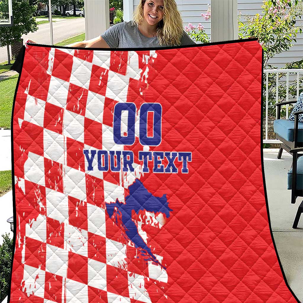 Custom Croatia Independence Day Quilt Grunge Checkerboard Patterns With Map - Wonder Print Shop
