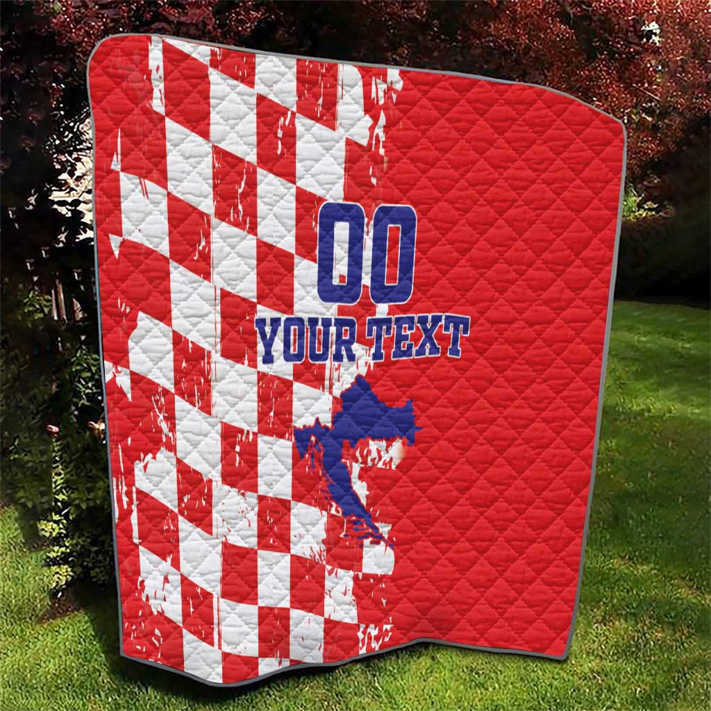 Custom Croatia Independence Day Quilt Grunge Checkerboard Patterns With Map - Wonder Print Shop