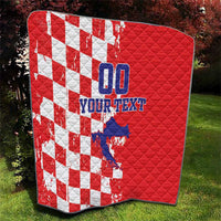 Custom Croatia Independence Day Quilt Grunge Checkerboard Patterns With Map - Wonder Print Shop