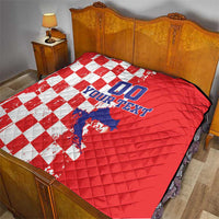 Custom Croatia Independence Day Quilt Grunge Checkerboard Patterns With Map - Wonder Print Shop
