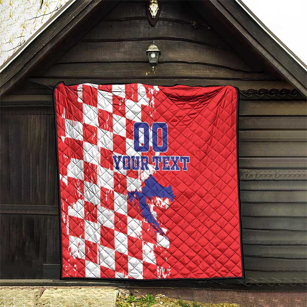 Custom Croatia Independence Day Quilt Grunge Checkerboard Patterns With Map - Wonder Print Shop