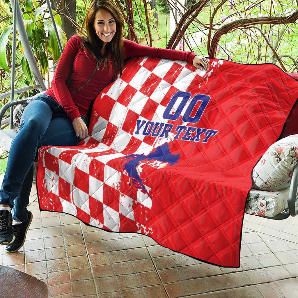 Custom Croatia Independence Day Quilt Grunge Checkerboard Patterns With Map - Wonder Print Shop