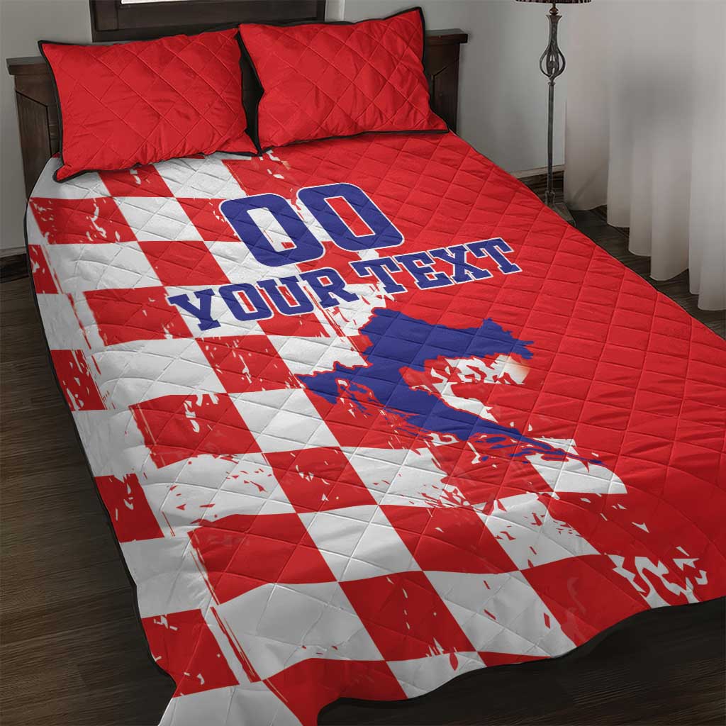 Custom Croatia Independence Day Quilt Bed Set Grunge Checkerboard Patterns With Map - Wonder Print Shop
