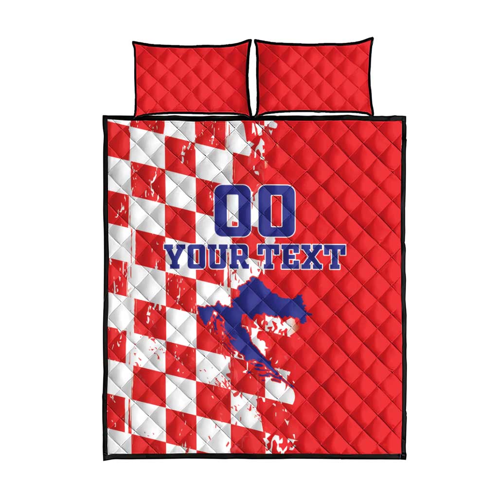 Custom Croatia Independence Day Quilt Bed Set Grunge Checkerboard Patterns With Map - Wonder Print Shop