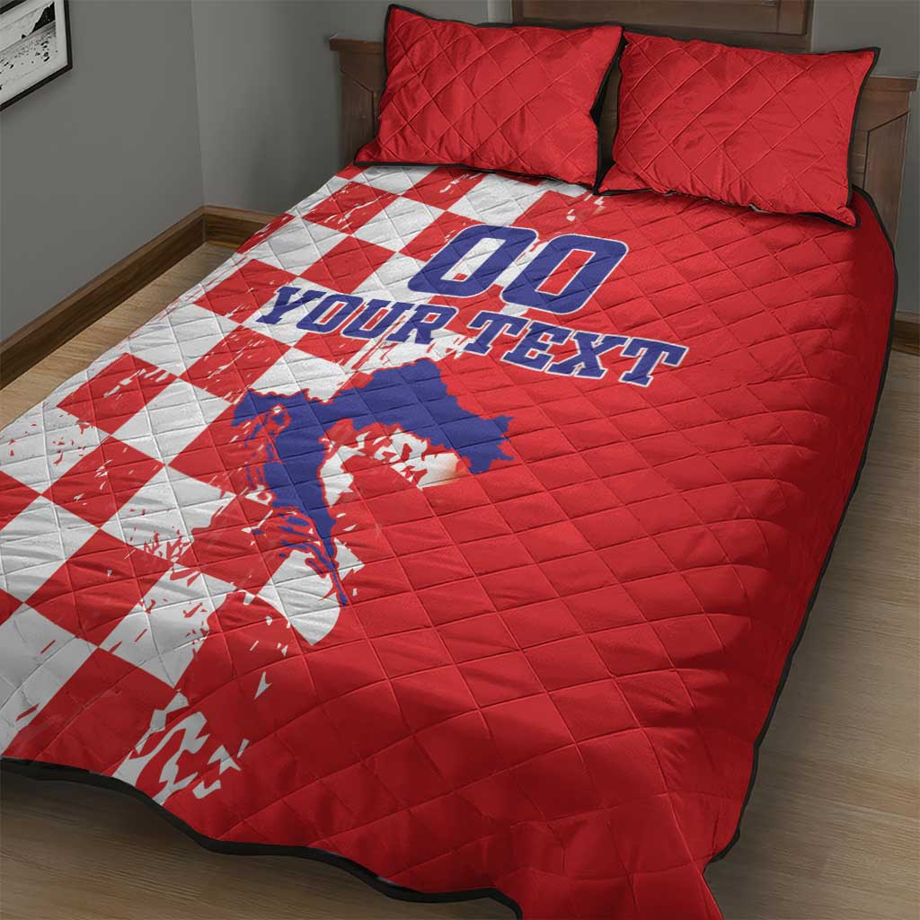 Custom Croatia Independence Day Quilt Bed Set Grunge Checkerboard Patterns With Map - Wonder Print Shop