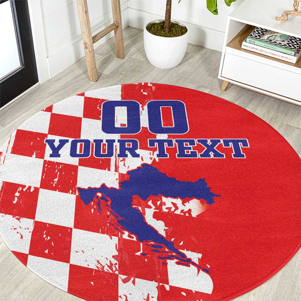 Custom Croatia Independence Day Round Carpet Grunge Checkerboard Patterns With Map