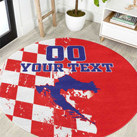 Custom Croatia Independence Day Round Carpet Grunge Checkerboard Patterns With Map