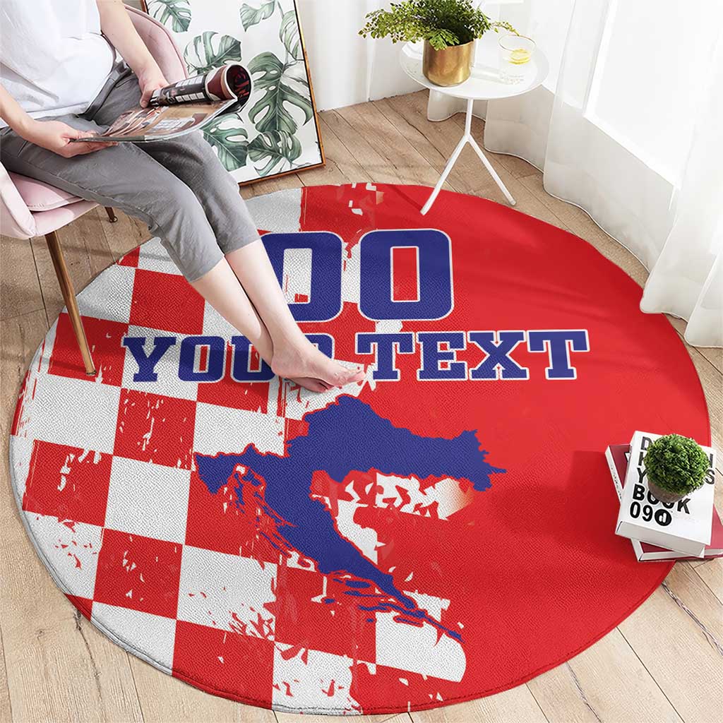 Custom Croatia Independence Day Round Carpet Grunge Checkerboard Patterns With Map