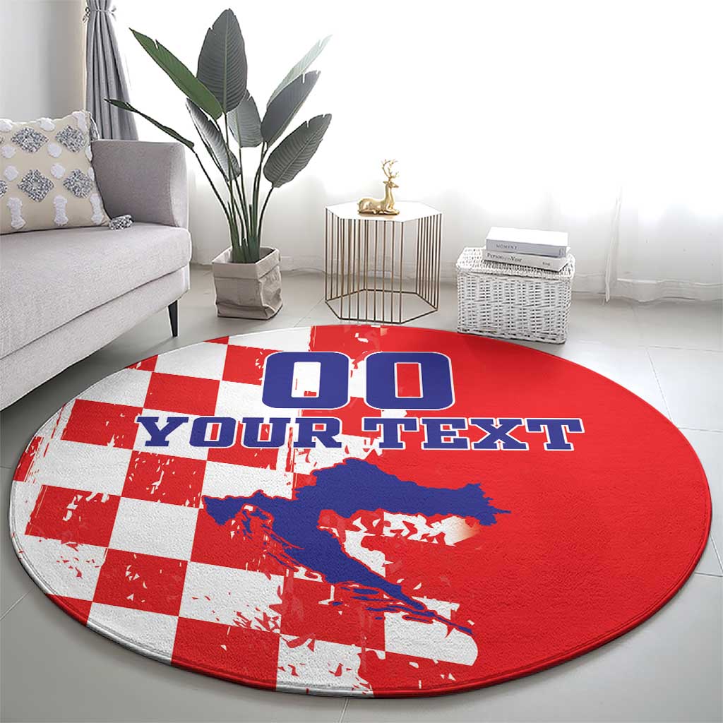 Custom Croatia Independence Day Round Carpet Grunge Checkerboard Patterns With Map
