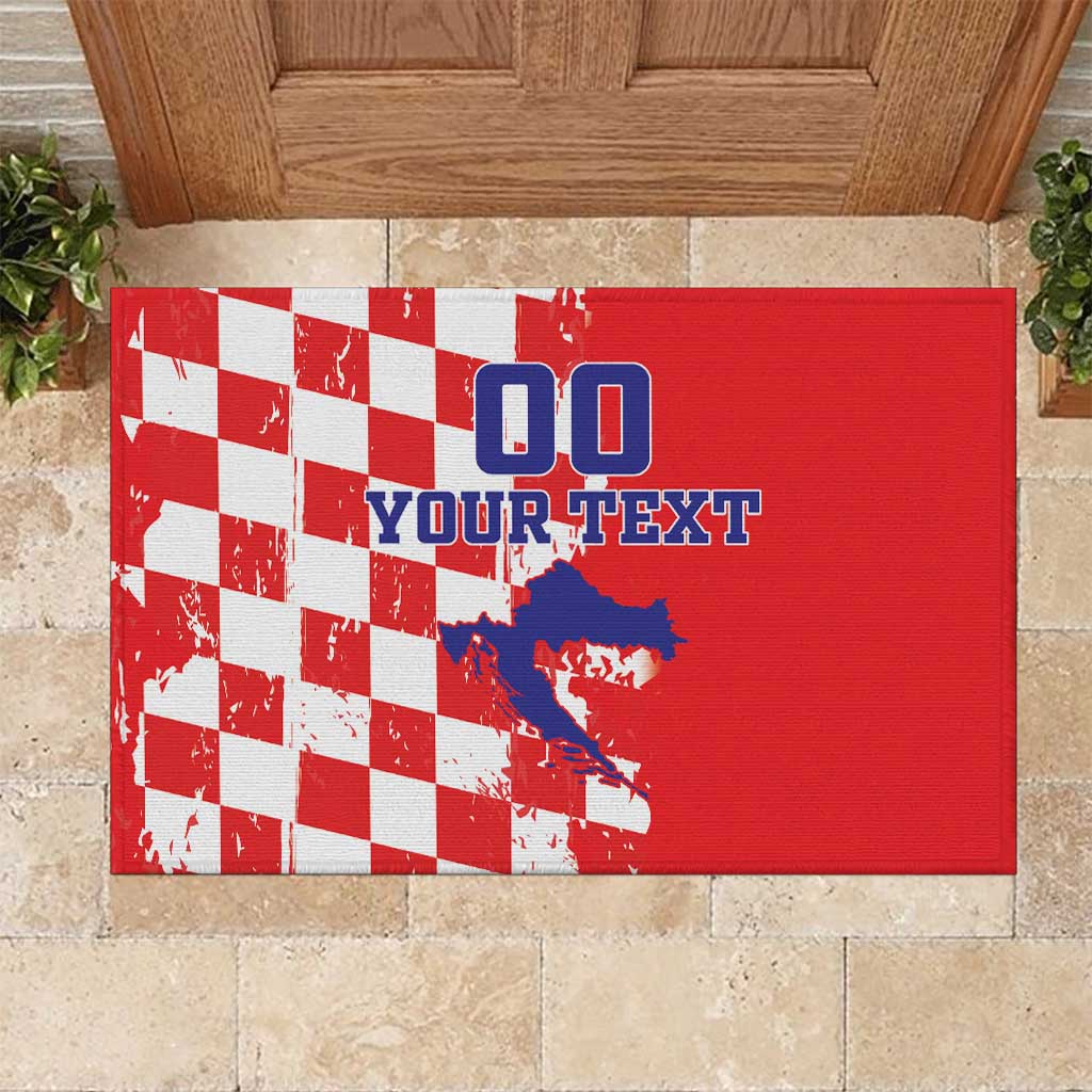 Custom Croatia Independence Day Rubber Doormat Grunge Checkerboard Patterns With Map - Wonder Print Shop