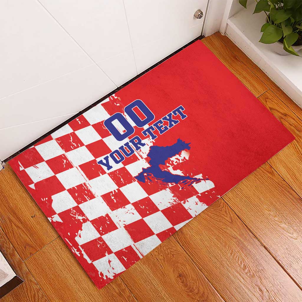 Custom Croatia Independence Day Rubber Doormat Grunge Checkerboard Patterns With Map - Wonder Print Shop