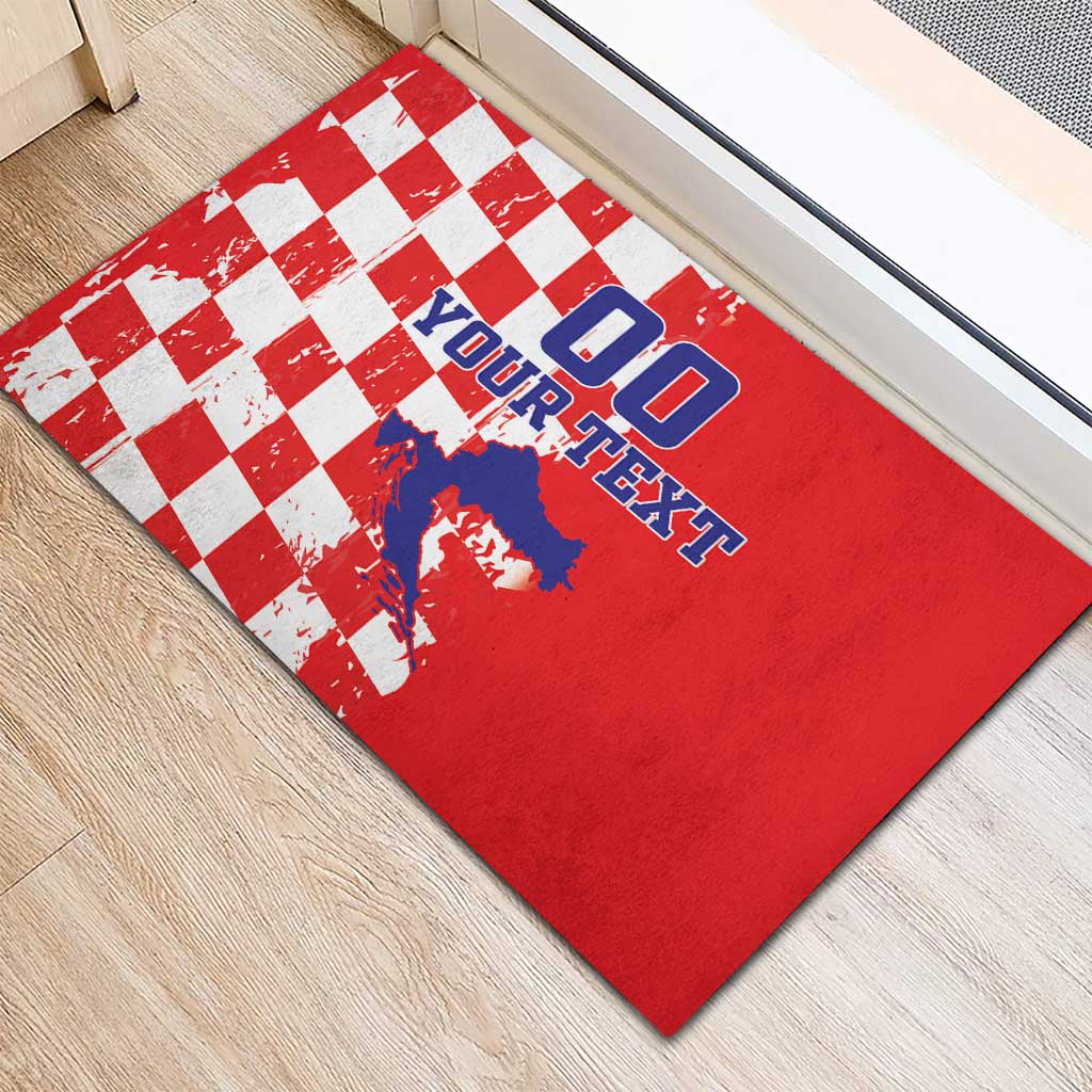 Custom Croatia Independence Day Rubber Doormat Grunge Checkerboard Patterns With Map - Wonder Print Shop