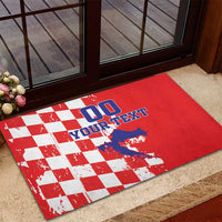 Custom Croatia Independence Day Rubber Doormat Grunge Checkerboard Patterns With Map - Wonder Print Shop