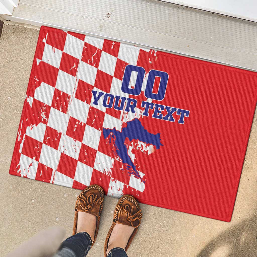 Custom Croatia Independence Day Rubber Doormat Grunge Checkerboard Patterns With Map - Wonder Print Shop