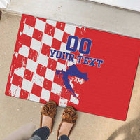 Custom Croatia Independence Day Rubber Doormat Grunge Checkerboard Patterns With Map - Wonder Print Shop