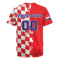 Custom Croatia Independence Day Rugby Jersey Grunge Checkerboard Patterns With Map - Wonder Print Shop