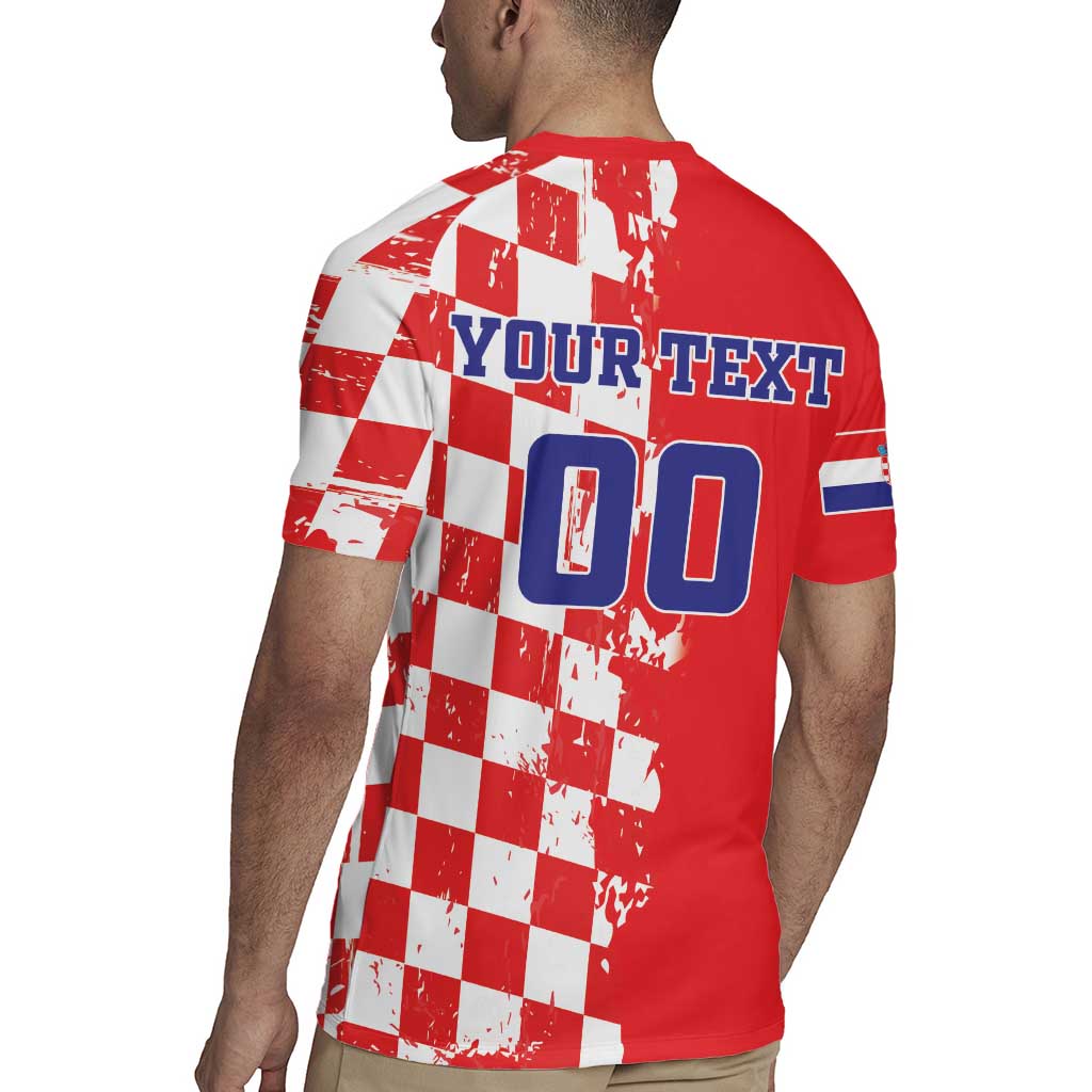 Custom Croatia Independence Day Rugby Jersey Grunge Checkerboard Patterns With Map - Wonder Print Shop