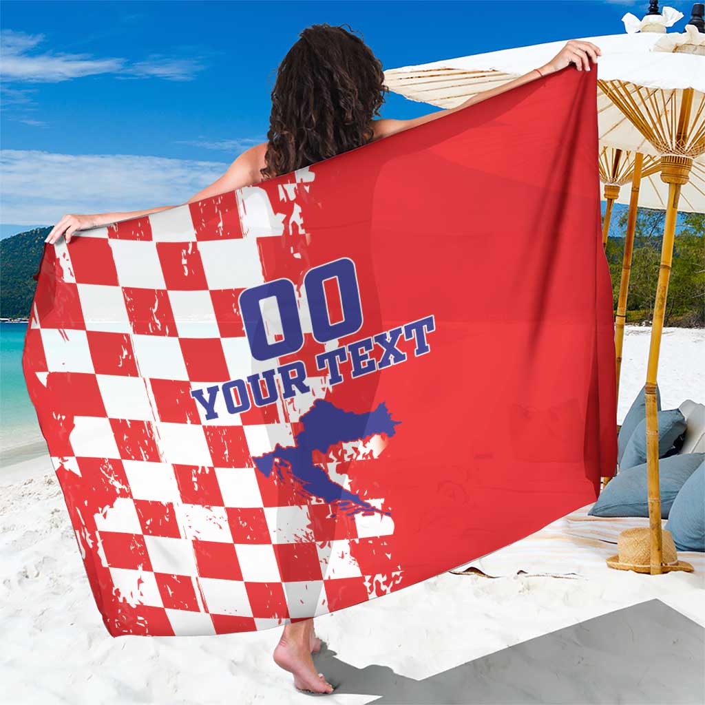 Custom Croatia Independence Day Sarong Grunge Checkerboard Patterns With Map - Wonder Print Shop