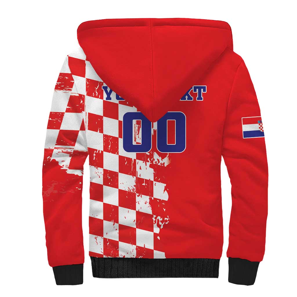 Custom Croatia Independence Day Sherpa Hoodie Grunge Checkerboard Patterns With Map - Wonder Print Shop
