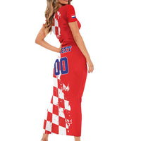 Custom Croatia Independence Day Short Sleeve Bodycon Dress Grunge Checkerboard Patterns With Map - Wonder Print Shop