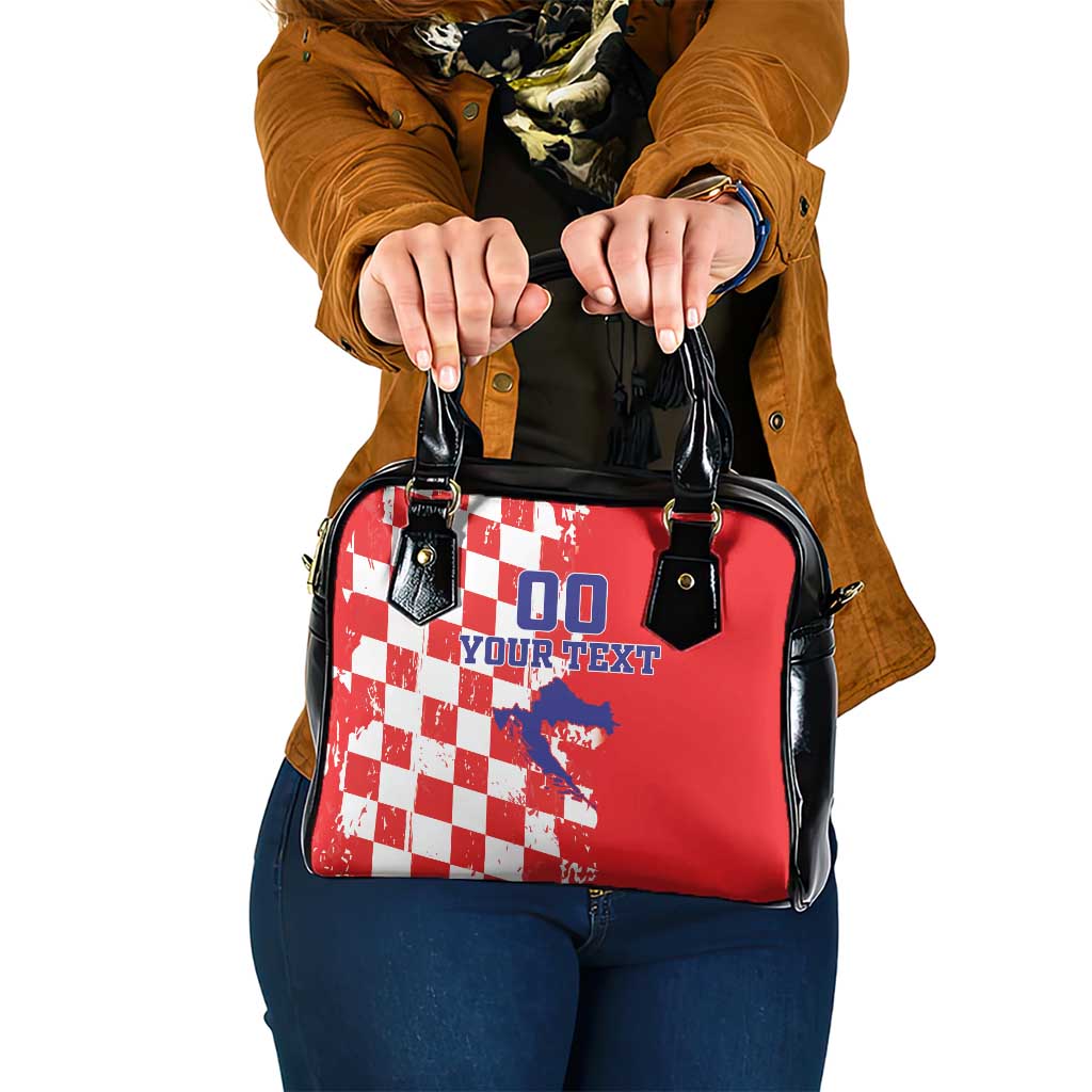 Custom Croatia Independence Day Shoulder Handbag Grunge Checkerboard Patterns With Map