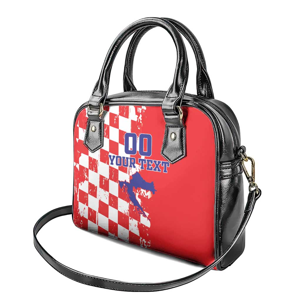 Custom Croatia Independence Day Shoulder Handbag Grunge Checkerboard Patterns With Map
