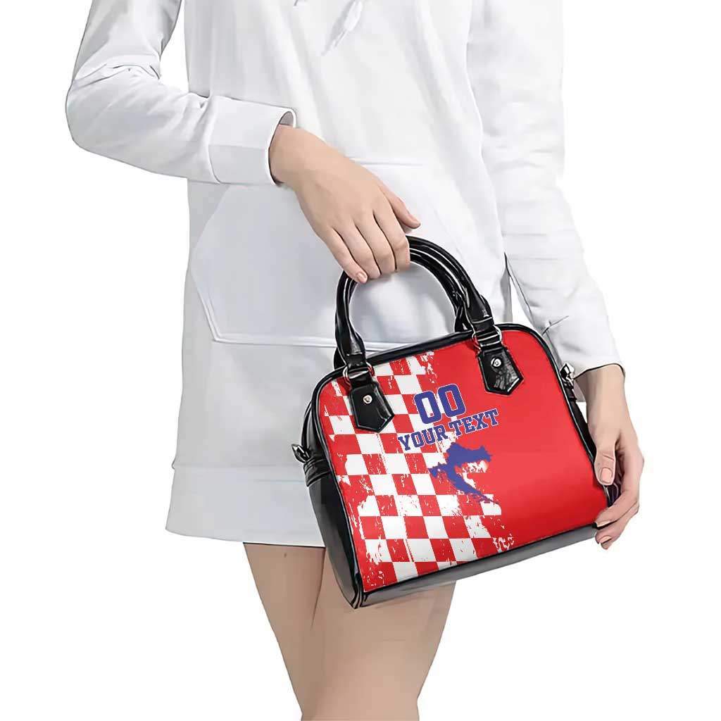 Custom Croatia Independence Day Shoulder Handbag Grunge Checkerboard Patterns With Map