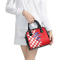 Custom Croatia Independence Day Shoulder Handbag Grunge Checkerboard Patterns With Map