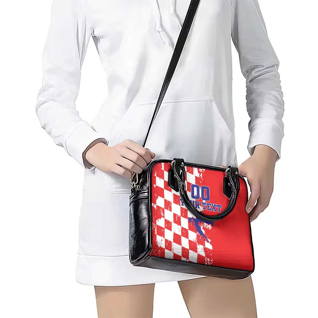 Custom Croatia Independence Day Shoulder Handbag Grunge Checkerboard Patterns With Map
