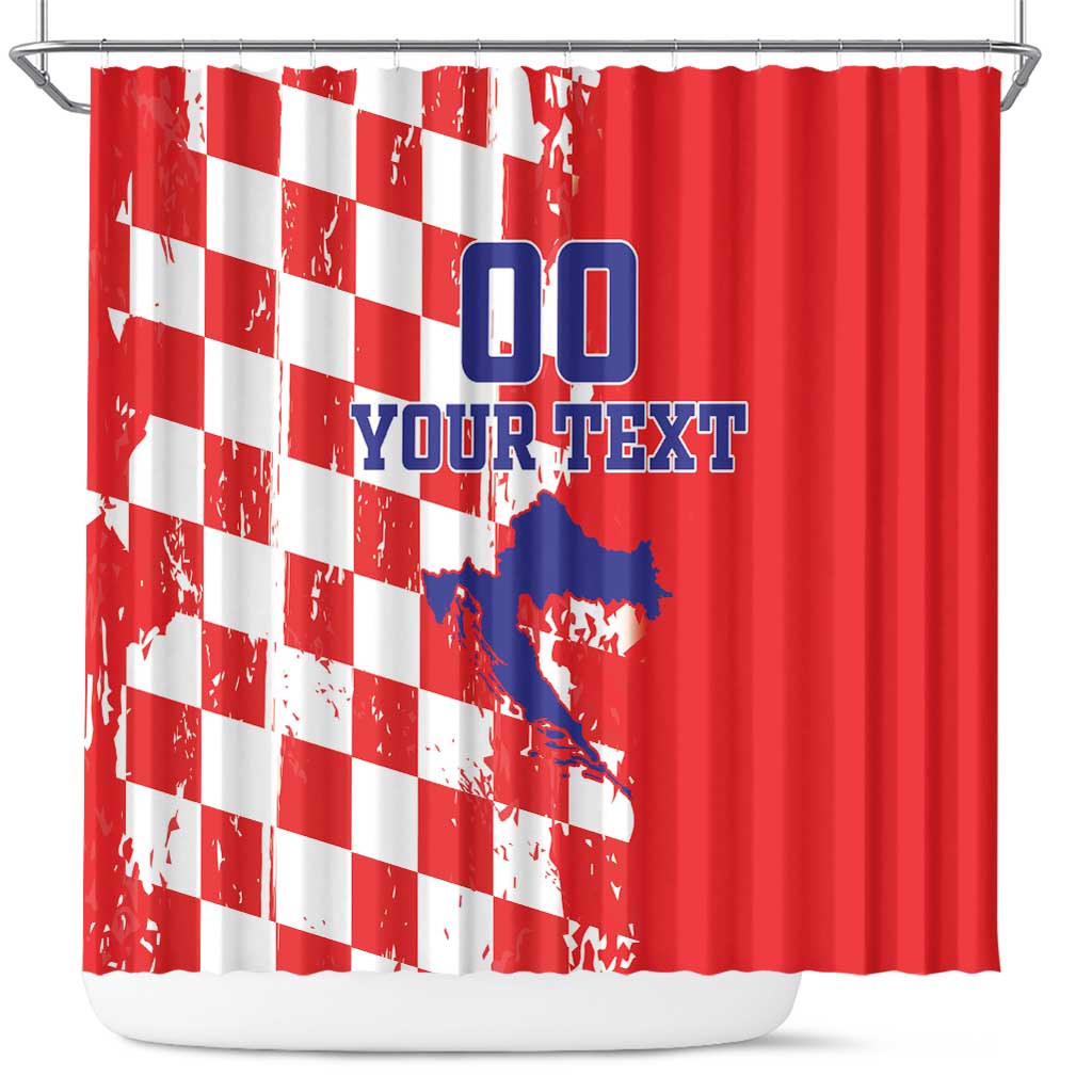 Custom Croatia Independence Day Shower Curtain Grunge Checkerboard Patterns With Map