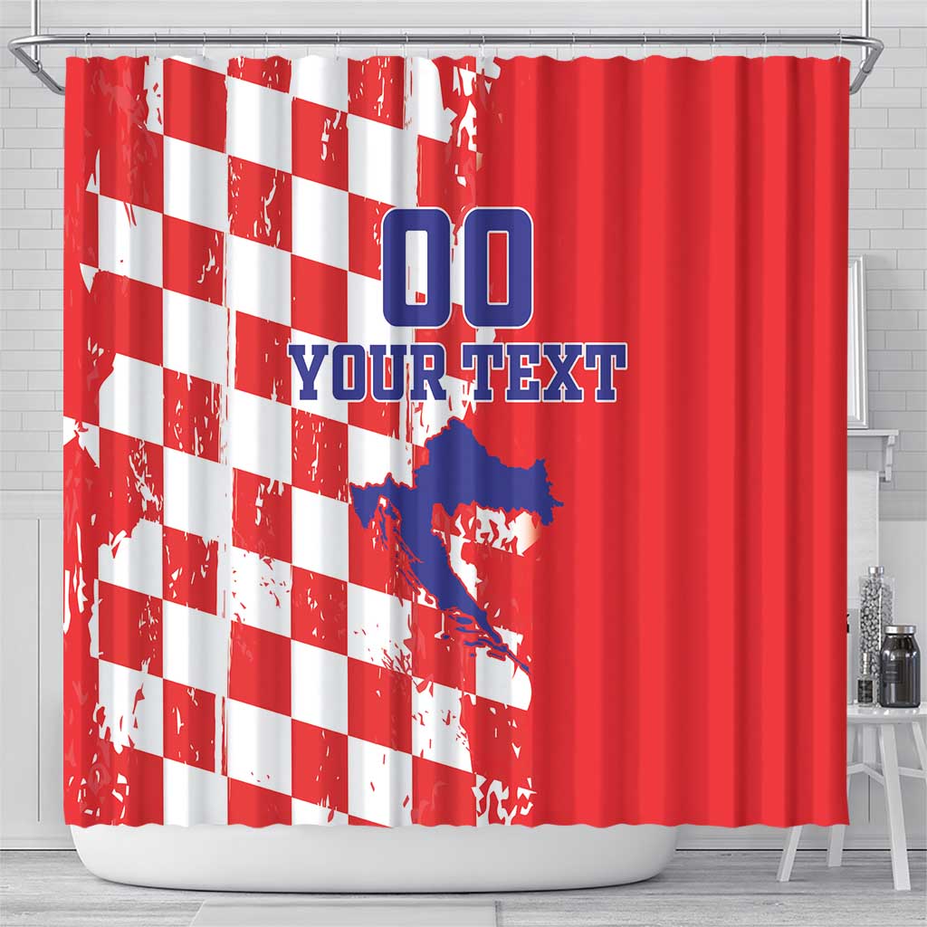 Custom Croatia Independence Day Shower Curtain Grunge Checkerboard Patterns With Map