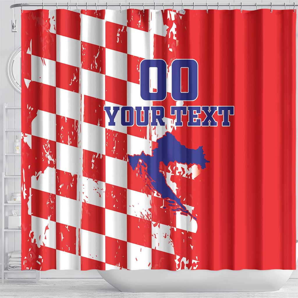 Custom Croatia Independence Day Shower Curtain Grunge Checkerboard Patterns With Map